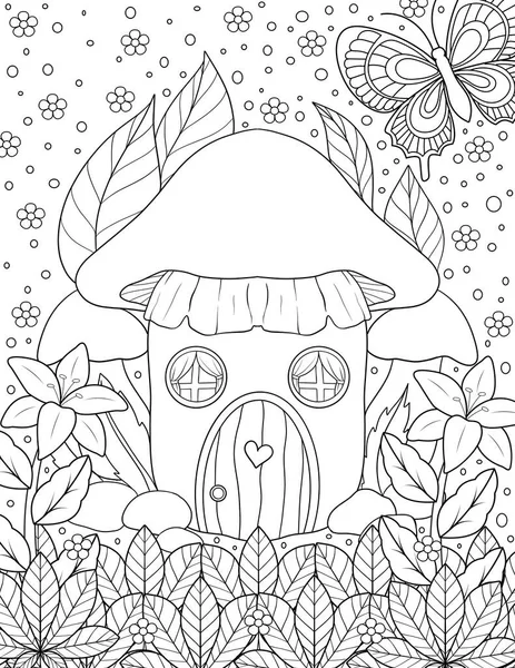 coloring page with a beautiful illustration of a fantasy-leaf, flowers, leaves, trees, and branches