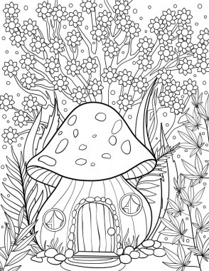 Denizanası ve yosunlu boyama kitabı, vektör çizimi