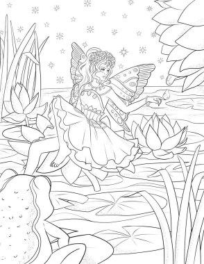 Uzun saç çizgisi olan güzel bir kız, sanat çizimi.