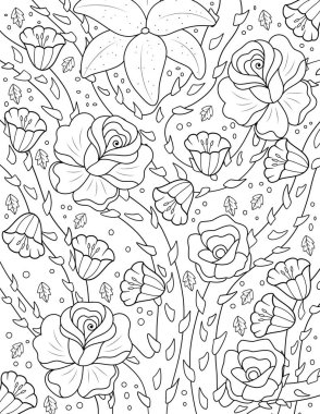 Çiçeklerle kusursuz desen. El çizimi arka plan. siyah ve beyaz çizim