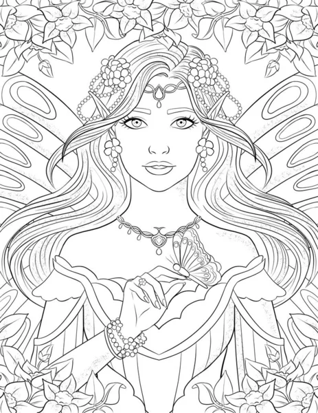 beautiful girl with long hair-line drawing, art illustration