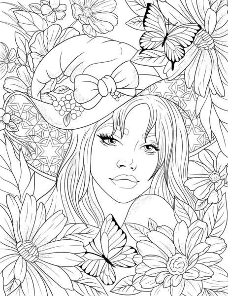 beautiful girl with long hair-line drawing, art illustration