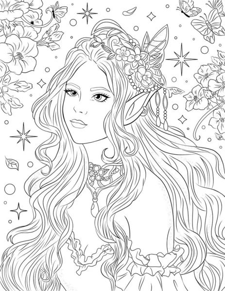 beautiful girl with long hair-line drawing, art illustration