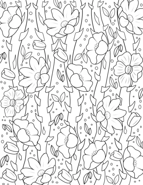 Seamless Pattern Flowers Hand Drawn Doodle Background Black White Drawing — Stock Photo, Image