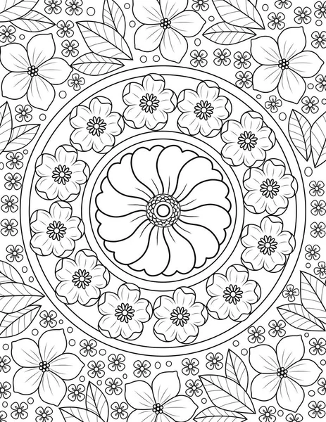 Çiçeklerle Kusursuz Desen Çizimi Arka Plan Siyah Beyaz Çizim — Stok fotoğraf