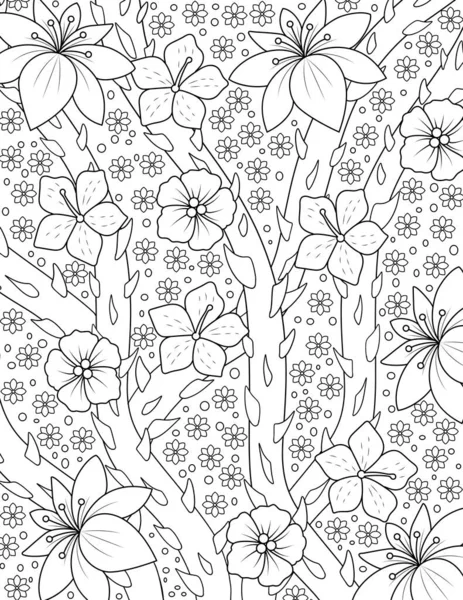 Çiçeklerle Kusursuz Desen Çizimi Arka Plan Siyah Beyaz Çizim — Stok fotoğraf