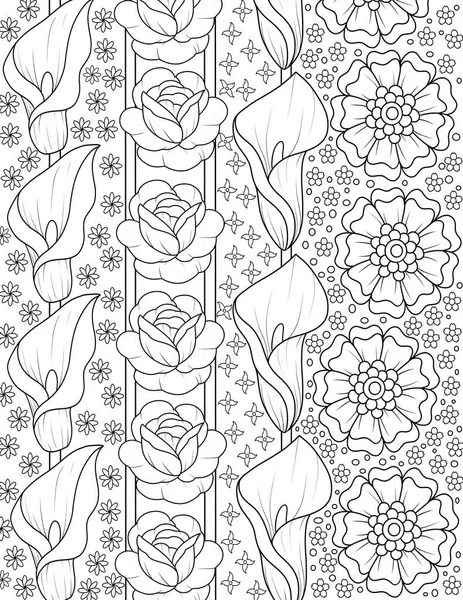 Nahtloses Muster Mit Blumen Handgezeichneter Doodle Hintergrund Schwarz Weiße Zeichnung — Stockfoto