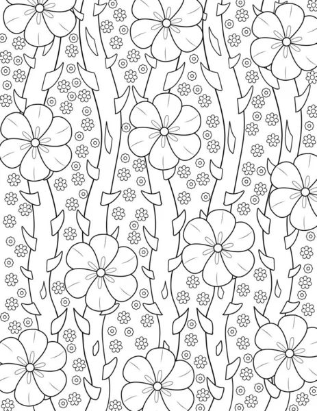 Bezproblemowy Wzór Kwiatami Ręcznie Rysowane Tło Bazgrołów Czarno Biały Rysunek — Zdjęcie stockowe