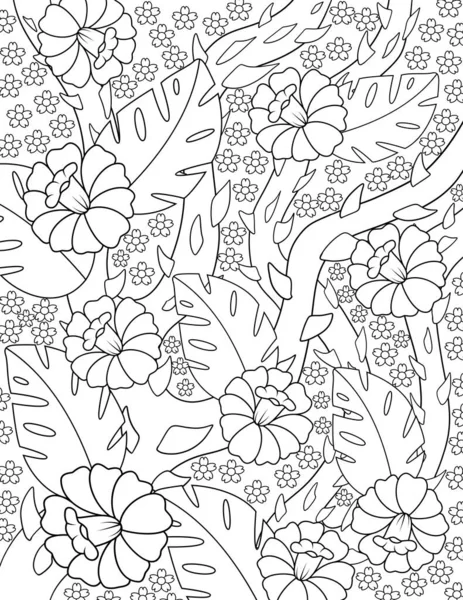 Seamless Pattern Flowers Hand Drawn Doodle Background Black White Drawing — Stock Photo, Image