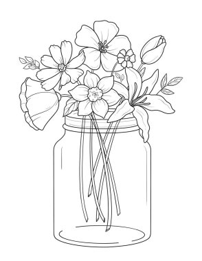 El çizimi çiçek elementleri. Yapraklı ve tomurcuklu çiçekler