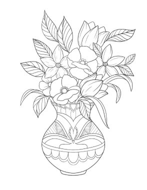 El çizimi çiçek elementleri. Yapraklı ve tomurcuklu çiçekler