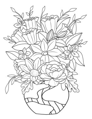 El çizimi çiçek elementleri. Yapraklı ve tomurcuklu çiçekler