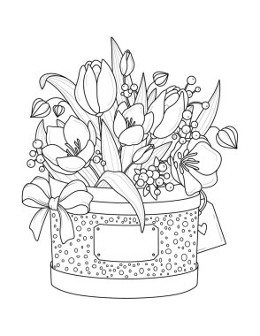 El çizimi çiçek elementleri. Yapraklı ve tomurcuklu çiçekler