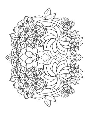 Etkinliği rahatlatmak için bir resim süsler. Boyama kitabı, yetişkinler için sayfa. Baskı için Zen sanatı çizimi. Poster tasarımı.