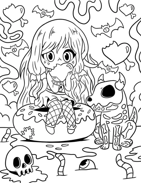 coloring book-black cartoon illustration of a fairy tale-anime with a fantasy creature.