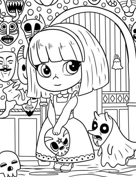 Malbuch Schwarze Cartoon Illustration Eines Märchen Anime Mit Einem Fantasiewesen — Stockfoto