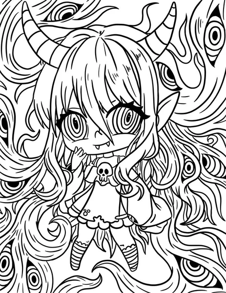 Coloring Book Black Cartoon Illustration Fairy Tale Anime Fantasy Creature — Stock Photo, Image