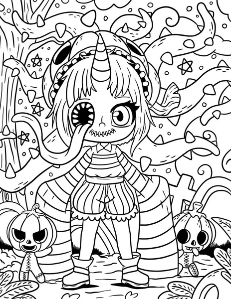 Ilustración Dibujos Animados Para Colorear Libro Negro Cuento Hadas Anime —  Fotos de Stock