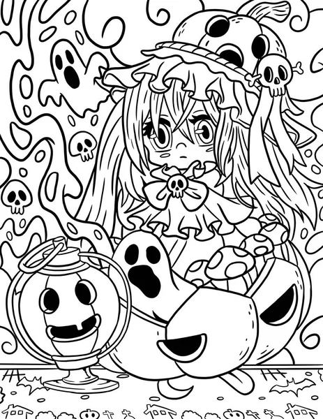 Colorazione Libro Cartone Animato Nero Illustrazione Una Fiaba Anime Con — Foto Stock