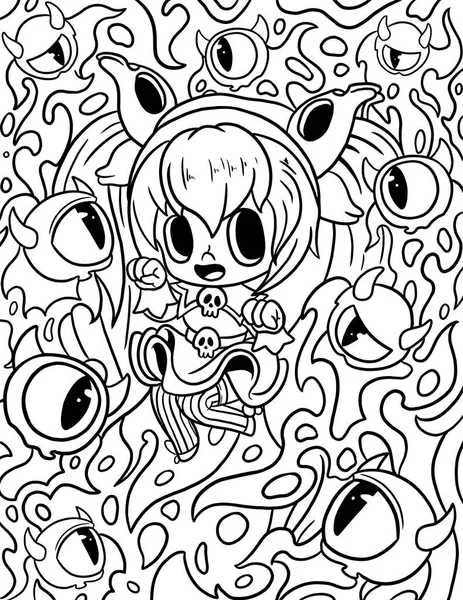 Coloring Book Black Cartoon Illustration Fairy Tale Anime Fantasy Creature — Stock Photo, Image
