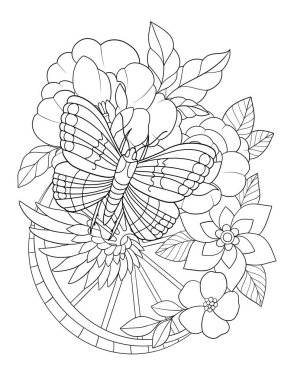 Çiçekler ve yapraklarla boyama sayfası. vektör illüstrasyonu.