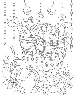 Paskalya yumurtalarının çiçekli karalamaları. Siyah beyaz çizim. arkaplanda izole edilmiş.