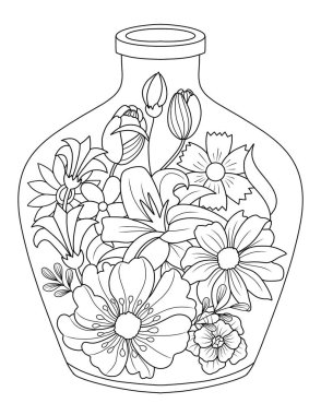 Tasarımınız için el çizimi çiçek, boyama kitabı