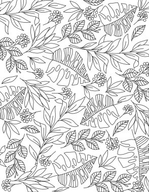 Boyama kitabı. Çiçeklerle ve dallarla süslenmiş çiçek süsü.