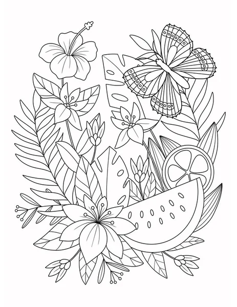 Tropical Leaves Flowers Vector Illustration Graphic Design — Zdjęcie stockowe