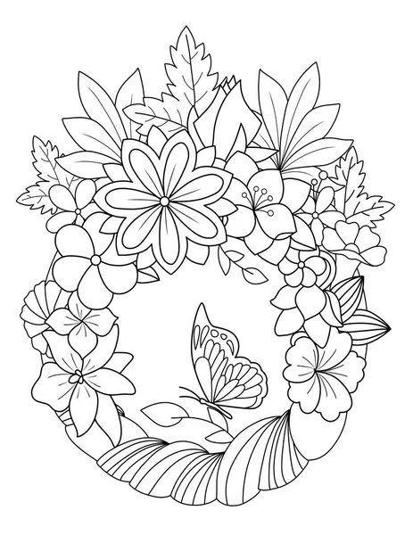 Coloriages Ligne Art Illustration Dessinée Main Avec Une Couronne Feuilles — Photo