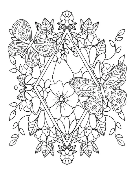 Colorir Página Livro Com Flores Folhas Ilustração Vetorial — Fotografia de Stock