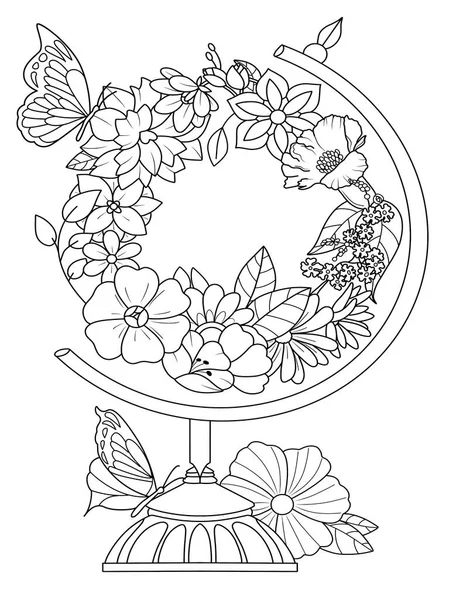 Libro Para Colorear Con Flores Hojas Ilustración Vectorial —  Fotos de Stock
