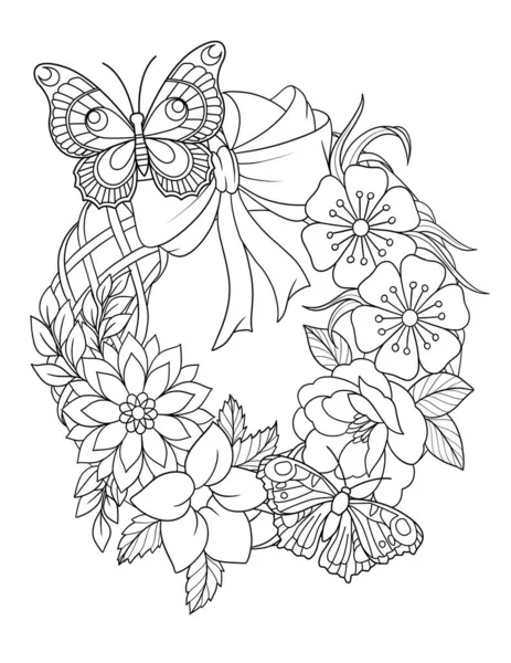 coloring book page with flowers and leaves. vector illustration.