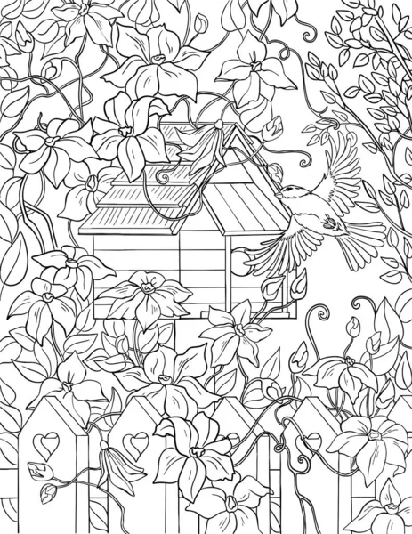 coloring book. floral ornament with flowers and branches, vector