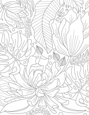 Vektör çizimi. Çiçek elementleriyle kusursuz desen. Beyaz arkaplana el çizimleri.