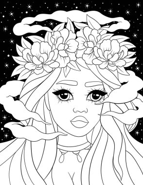 Çiçek desenli güzel bir kız, vektör çizimi.