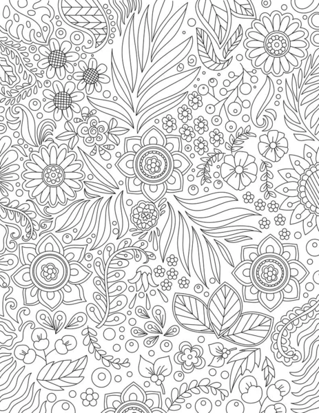 Vector Illustration Seamless Pattern Floral Elements Hand Drawn Doodles White — Stock Photo, Image