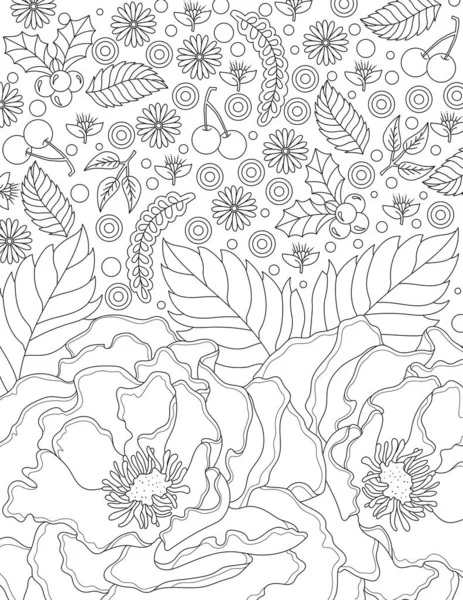 Vektorová Ilustrace Hladký Vzor Květinovými Prvky Ručně Kreslené Čmáranice Bílém — Stock fotografie