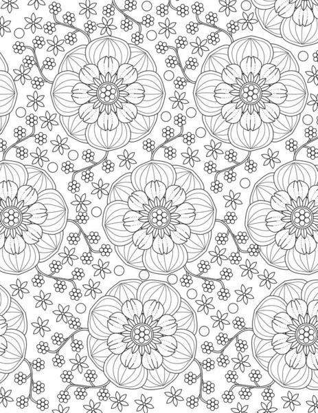Ilustracja Wektora Płynny Wzór Kwiatowymi Elementami Ręcznie Rysowane Bazgroły Białym — Zdjęcie stockowe