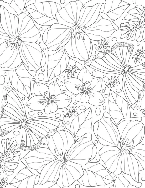 Vector Illustration Seamless Pattern Floral Elements Hand Drawn Doodles White — Stock Photo, Image