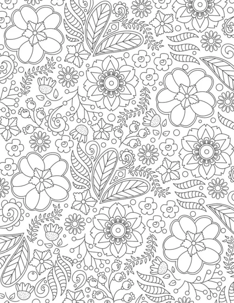 Vektorová Ilustrace Hladký Vzor Květinovými Prvky Ručně Kreslené Čmáranice Bílém — Stock fotografie