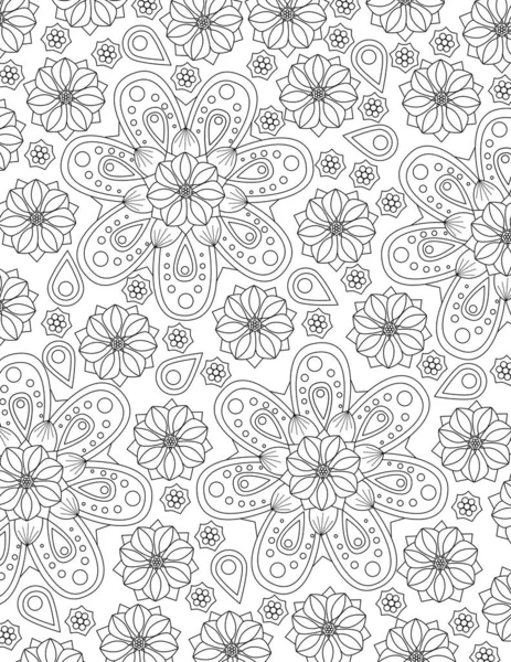 Векторні Ілюстрації Безшовний Візерунок Квітковими Елементами Рука Намальована Каракулі Білому — стокове фото