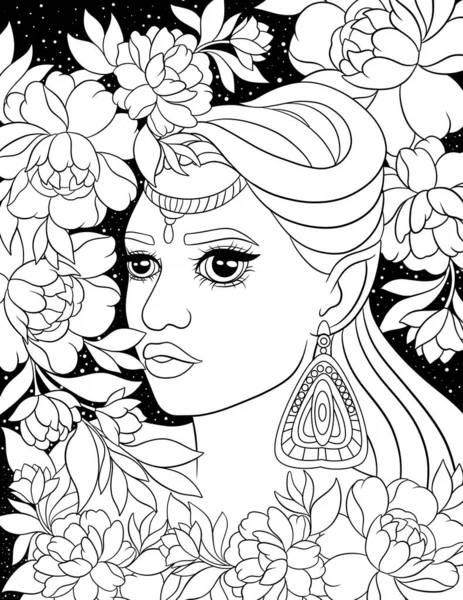 Belle Fille Avec Motif Floral Illustration Vectorielle — Photo