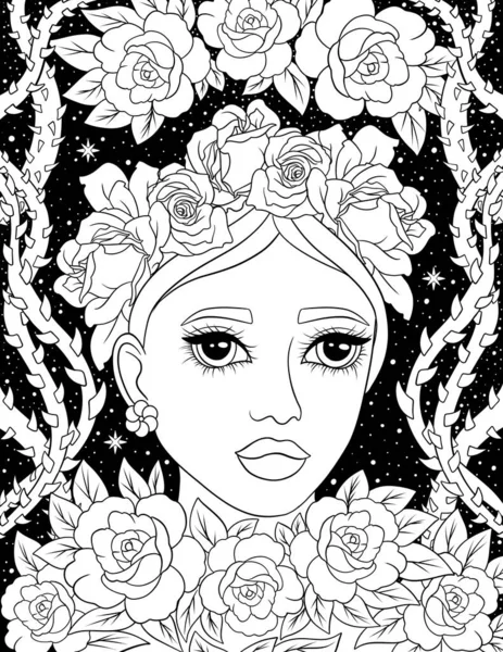 Красива Дівчина Квітковим Візерунком Векторні Ілюстрації — стокове фото
