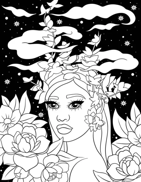 Schönes Mädchen Mit Blumenmuster Vektor Illustration — Stockfoto