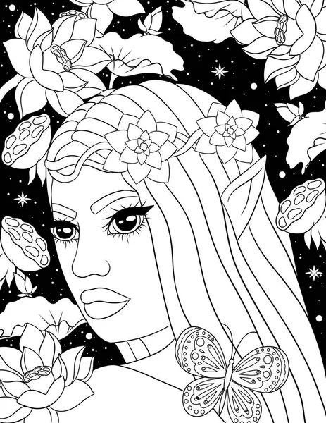 Mooi Meisje Met Bloemen Patroon Vector Illustratie — Stockfoto