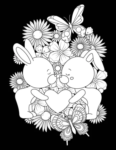 Illustration Söt Kanin Med Blommor — Stockfoto