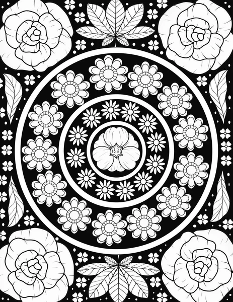 Patrón Sin Costuras Con Flores Blanco Negro Fondo Dibujado Mano —  Fotos de Stock