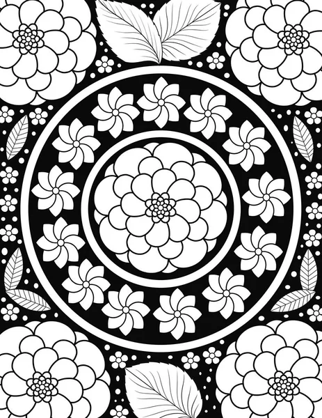 Çiçek Desenli Siyah Beyaz Arkaplan — Stok fotoğraf