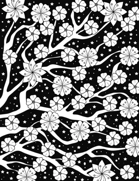 Svart Och Vit Blommor Sömlös Mönster Med Blommor Illustration — Stockfoto